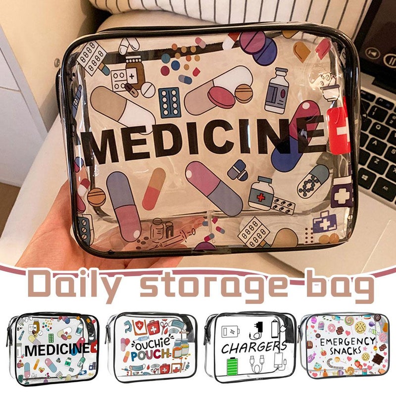 Clear PVC Toiletry Bag - Waterproof Travel Cosmetic Pouch with Zipper, Wide Side Design and Cartoon Patterns (Transparent a) - Image 2